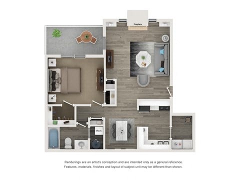 Floor plan for 1 bed, 1 bath, 800 sqft
